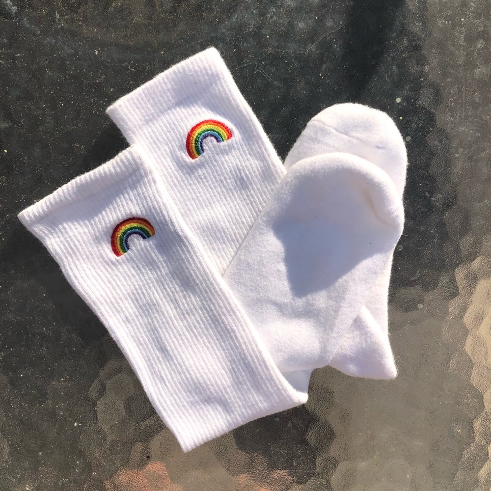NEVER WORN Embroidered rainbow socks